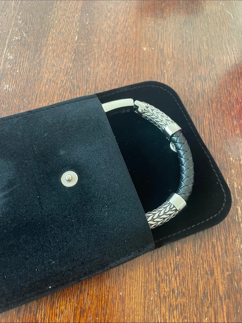 LEGACY for MEN by Simone I. Smith Black Leather Bracelet in Stainless Steel. NWT